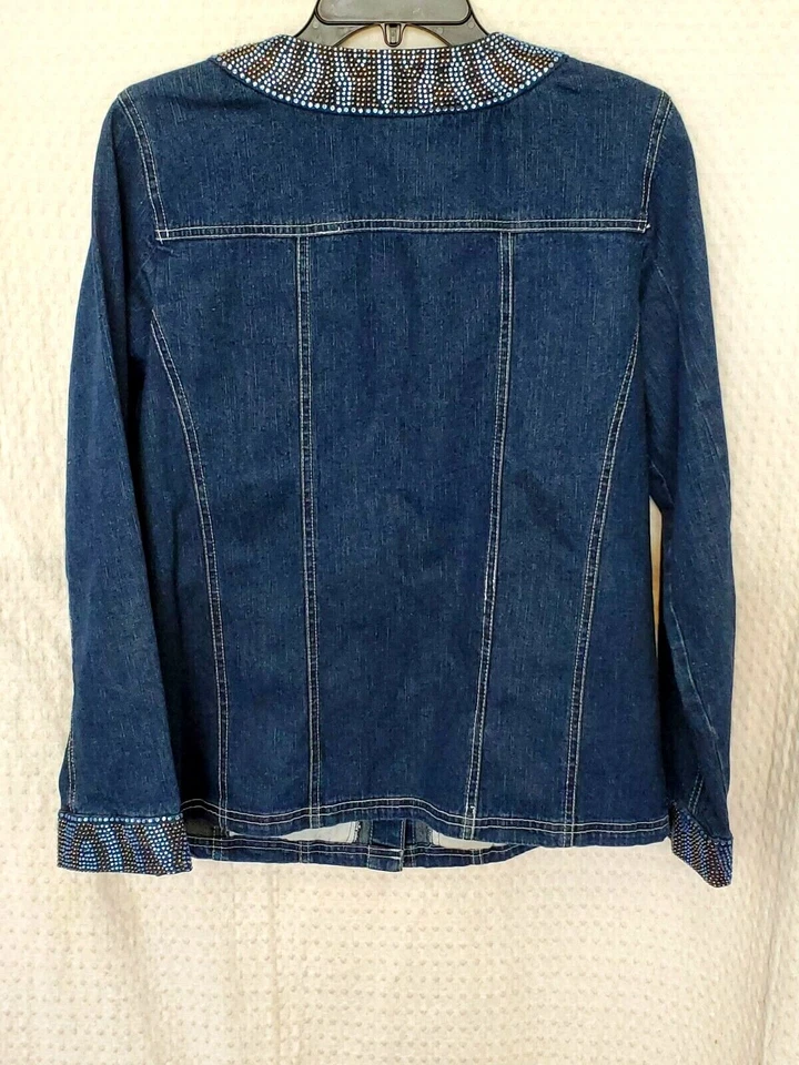 Quacker Factory Women's Bedazzled Denim Jean Jacket Blue Gold Rhinestone Size S - Image 2 of 4