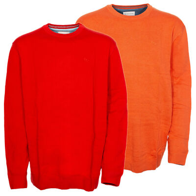 Tom Tailor Pullover Feinstrick Baumwolle Herren Rundhals Rot Orange