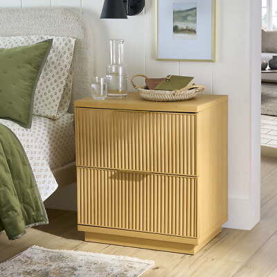 Fluted 2-Drawer Nightstand, Natural Pine, Stable bottom base, spacious drawers