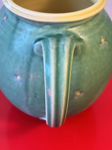 Vintage Green Yellow California Studio Pottery Large Farm Pitcher Floral - Picture 9 of 17