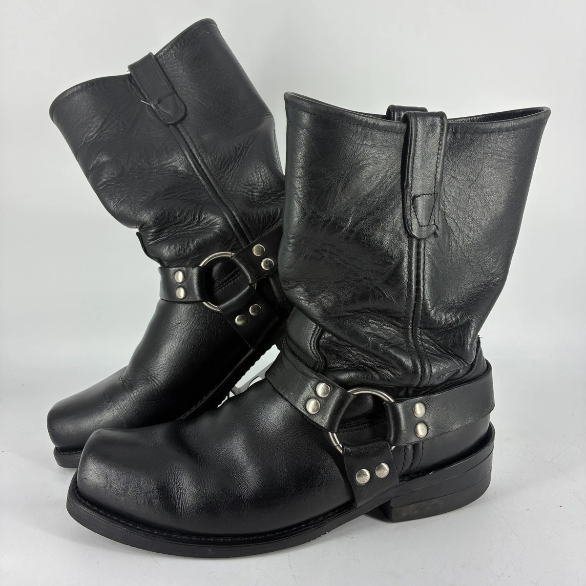 Vintage Double H Boots Mens 8 M Harness Ring Round Toe Motorcycle Black Moto Double-H Boots Motorcycle Boots for Men for Sale - Shop New  main image 3