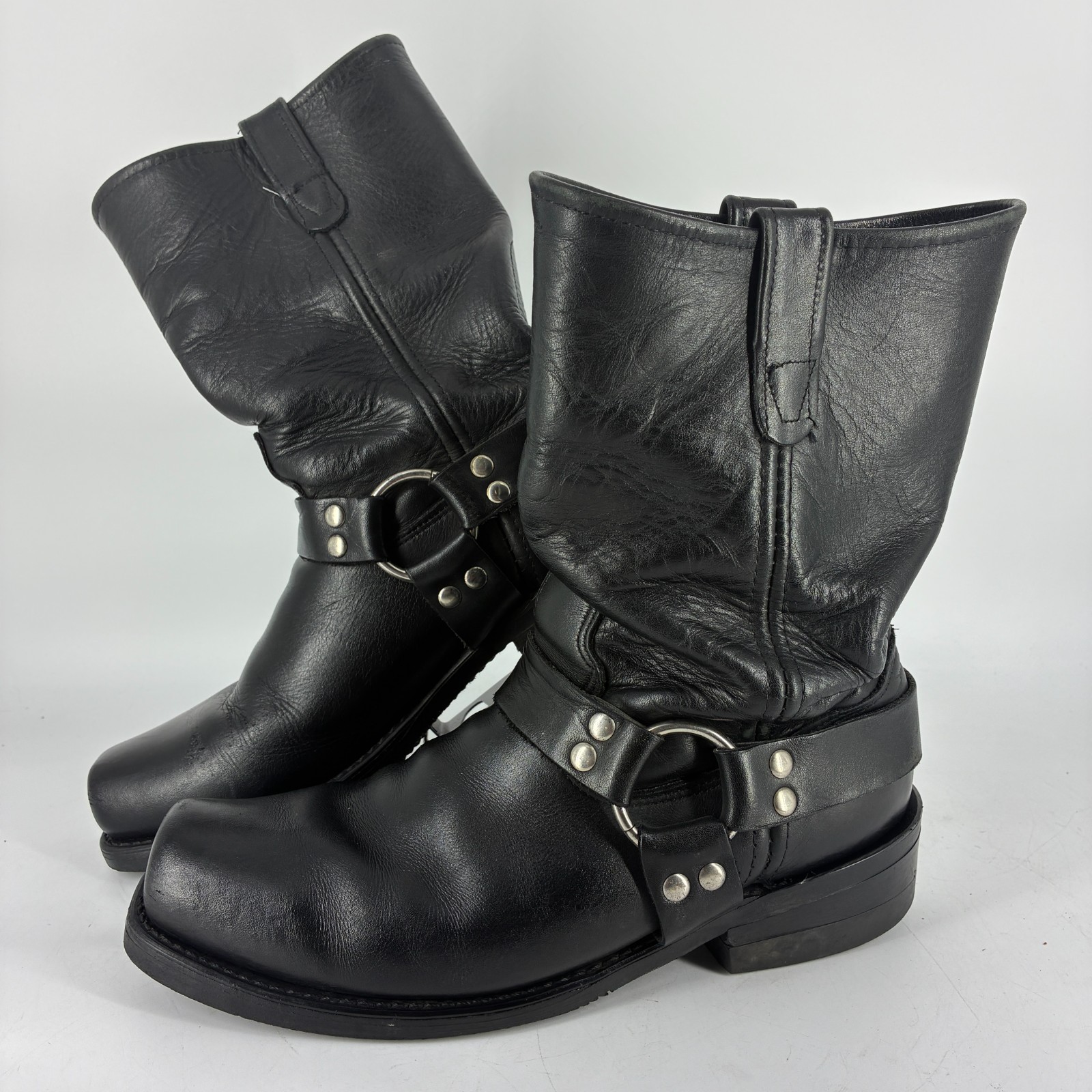 Double H Harness Biker Motorcycle Pull On Black Square Toe Boots 10.5 D