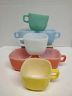 Set of 7 Vintage Glasbake Square Pastel Colorful Milk Glass Mugs