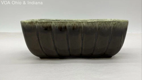 Vintage Hull USA F-42 Pottery Planter Mid Century Drip Glaze Green Brown