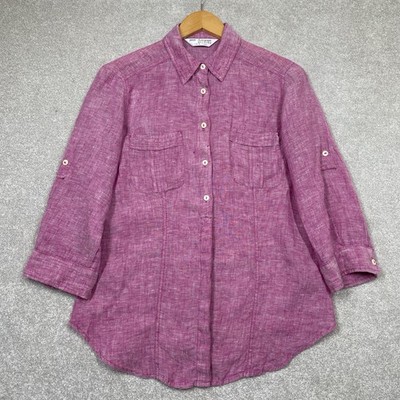 Marks & Spencer Autograph Weekend 100% Linen Cranberry 3/4 Sleeve Blouse Uk8