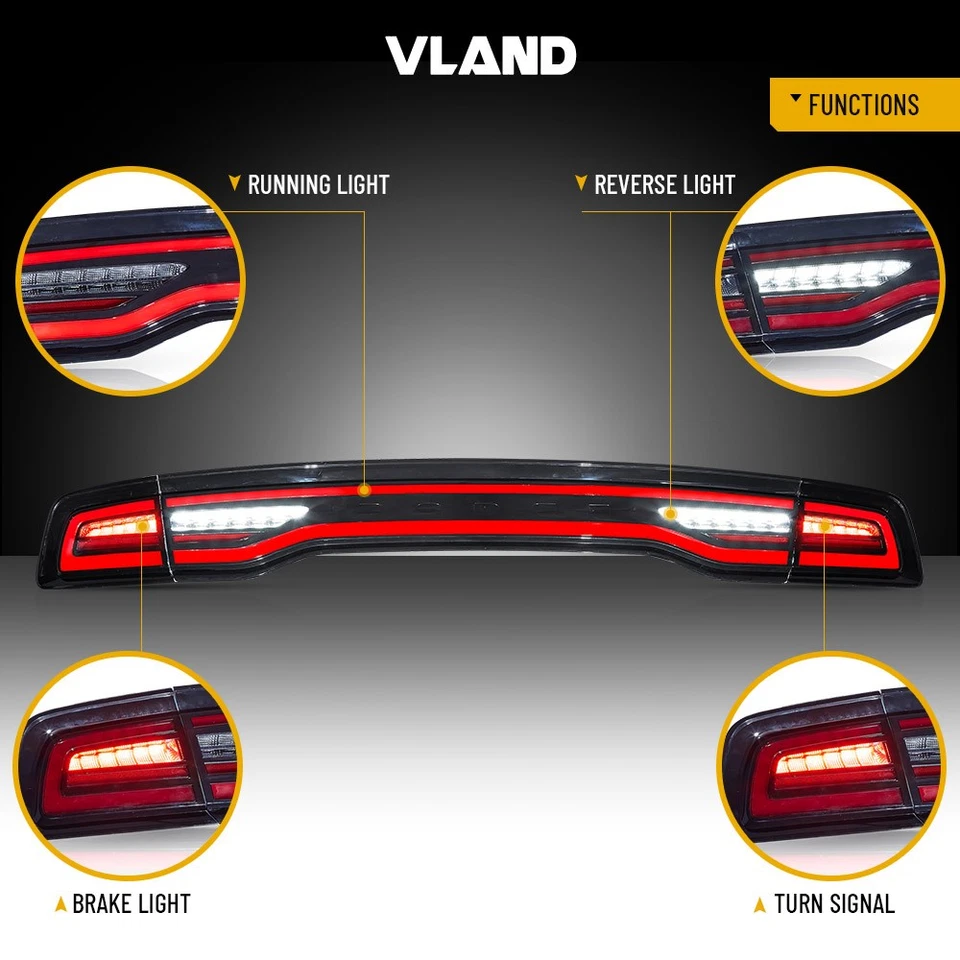 Conjunto de luces traseras LED VLAND para Dodge Charger 2011-2014 animación y secuencial Foto 3 de 4