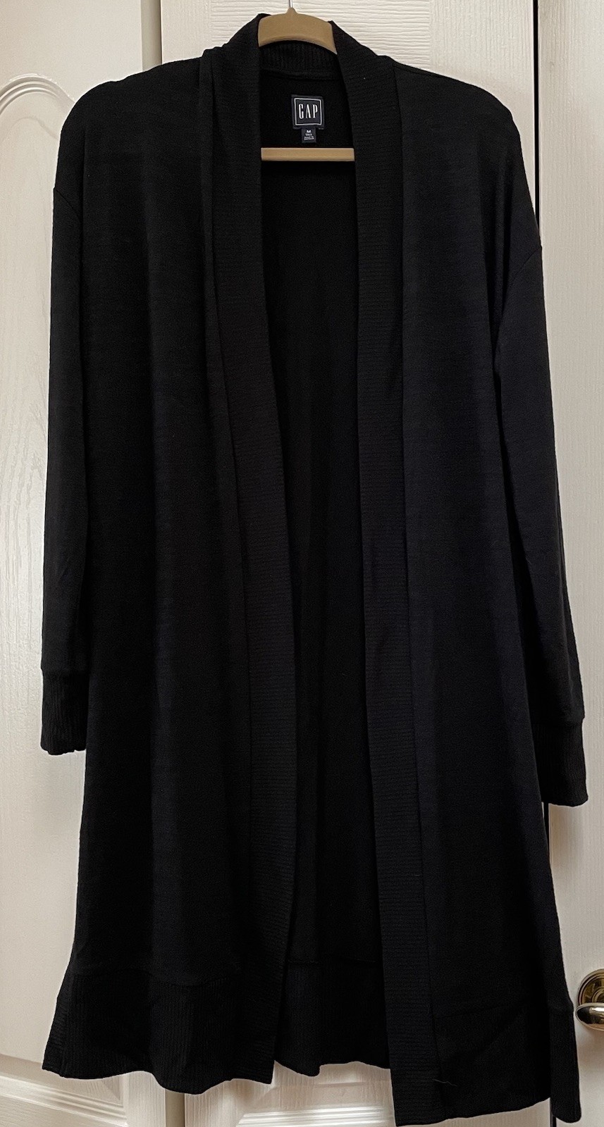 GAP LONG DUSTER Black Cardigan Open Front Stretch Medium Tall, Excellent Cond.