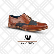 Mens Roamers Brogue Shoes Formal Tartan Wedding Smart Wing Gibson Tan Derby Boys