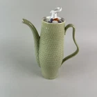 Red Wing Green CAPISTRANO Basket Weave Tall Coffee Pot With Lid 13"