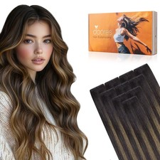 DOORES Seamless Hair Extensions Real Human Hair Tape in Invisi Edge, Dark Brown