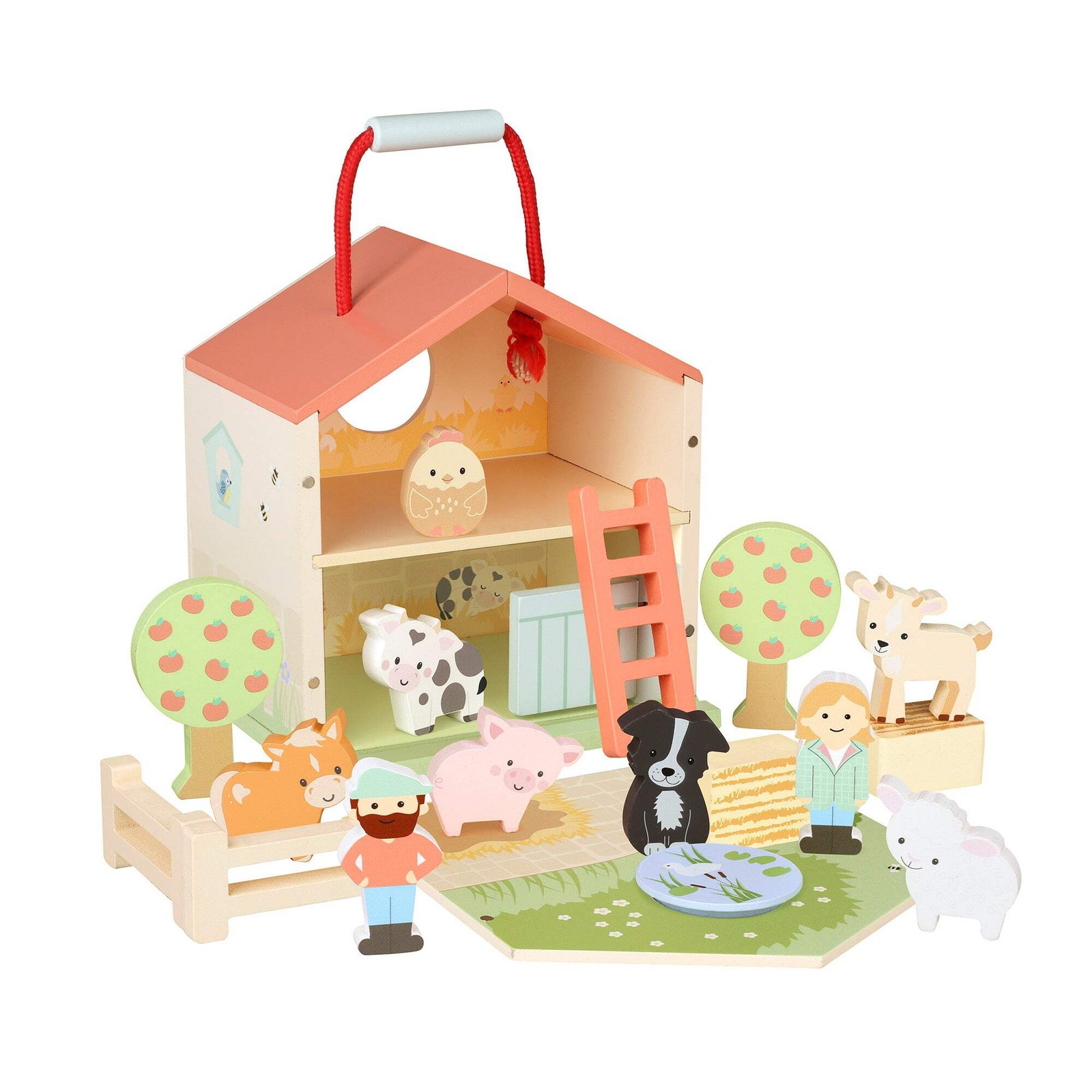 Orange Tree Toys Farmyard Play Set – Wooden Farm Animals Toy NEW