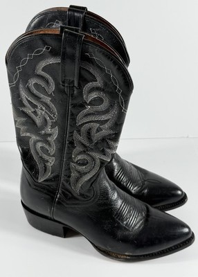 Dan Post Boots Mens 9.5 Black Leather Western Cowboy Stitched Pointed Toe 2110J