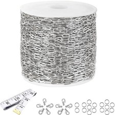 16Ft Stainless Steel Paperclip Chain for Jewelry Making, 2.5mm Width Silver P...