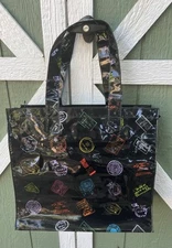 Paperchase Vinyl Tote Bag Shopper Passport Stamp Print Black Travel Reusable HTF