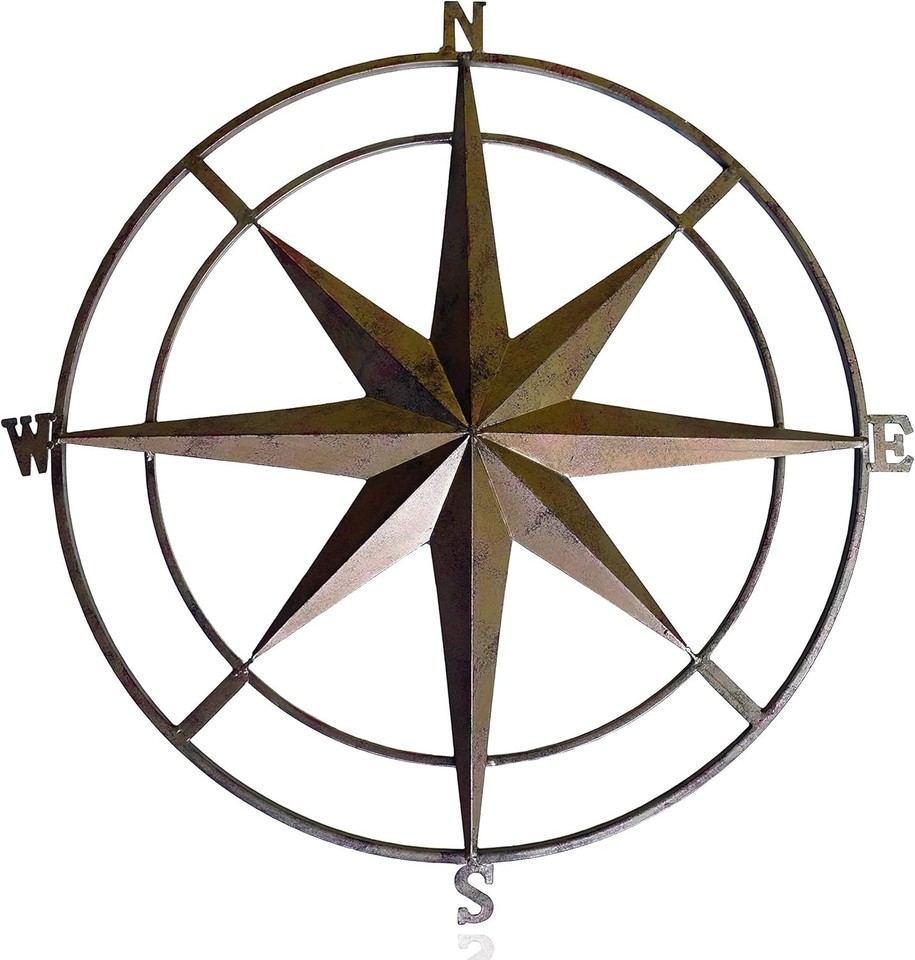 A bold 30-inch compass rose wall plaque that reads as sculptural nautical decor — big enough to actually make a statement on any wall.