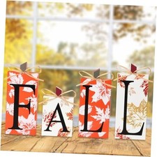 Fall Decorations for Home - 4 PCS Wood Fall Lettered Pumpkin Sign Block Set