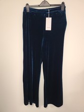 Fransa Velour Trousers Size 36 Womens Midnight Blue Stretch Wide Bottoms NEW