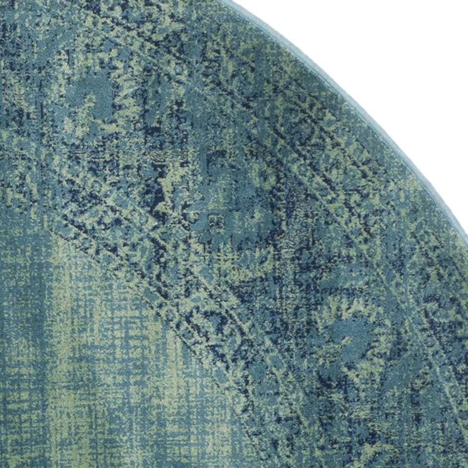 Vintage Collection 8' Round Turquoise / Multi VTG112 Oriental Medallion Distr... - Image 3 of 4