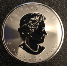 2021 1 Oz .9999 Silver Canadian 5 Maple Leaf W/Maple Leaf Privy Mark Queen Rev