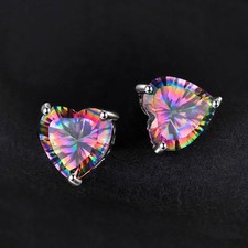 925 Sterling Silver Rainbow Heart Stud Earrings For Women Girls Jewellery Gift