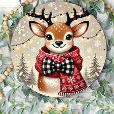2D Flat, 1pc 7.87x7.87 Inch Aluminum 2D Retro Christmas Deer Wall Hanging - Fest