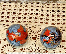 Pair of Chinese Cloissone Phoenix  Dragon Baoding Balls Meditation Chime