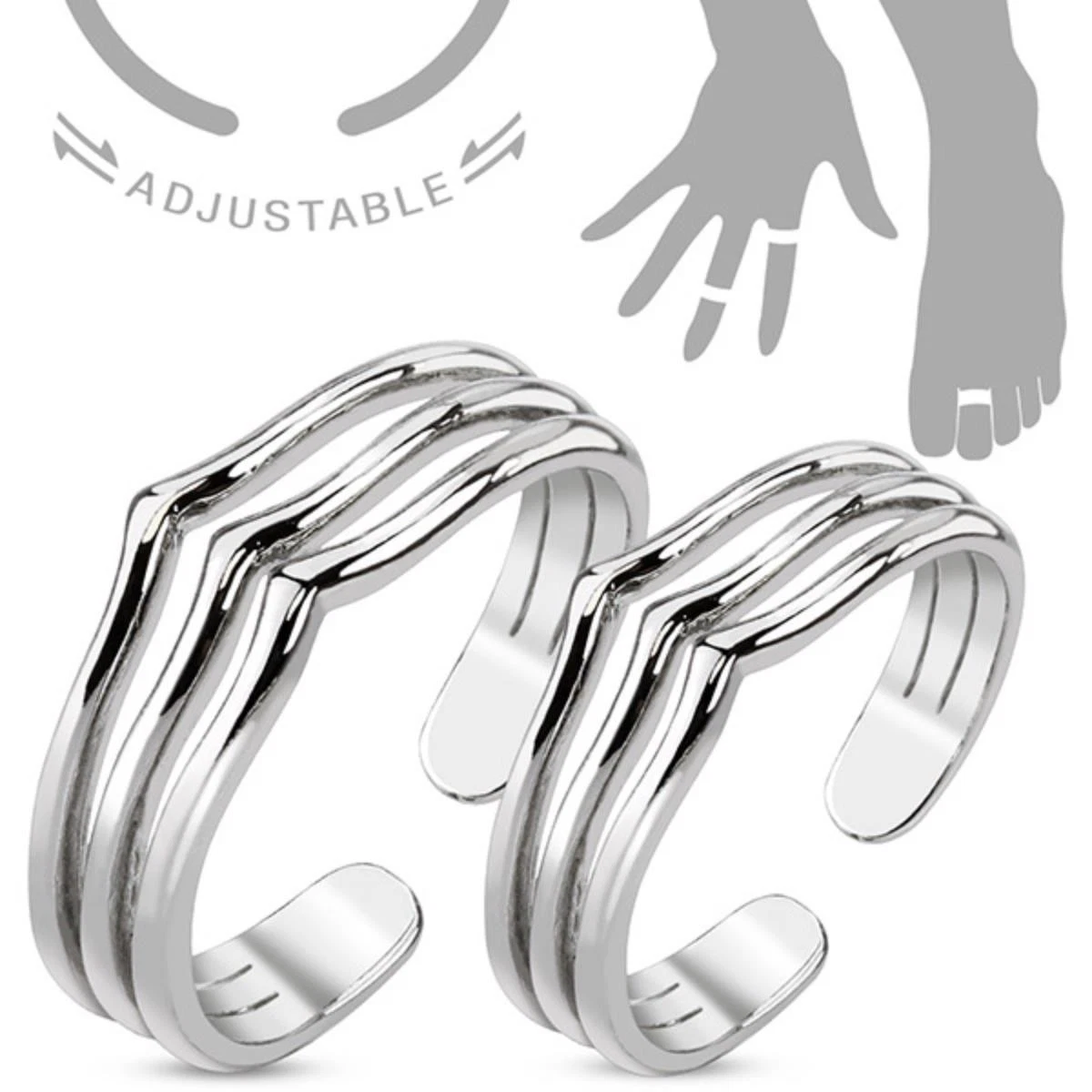 O&S Zwei 2x Midi Nagel Knöchel Ring Zehenring verstellbar Boho Fingerspitzenring