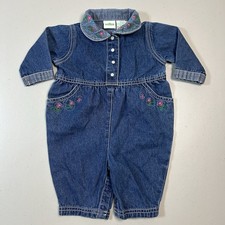 Vintage Sesame Street Toddler Baby Girl Denim Romper 2002 Kidcore Cute Flowers