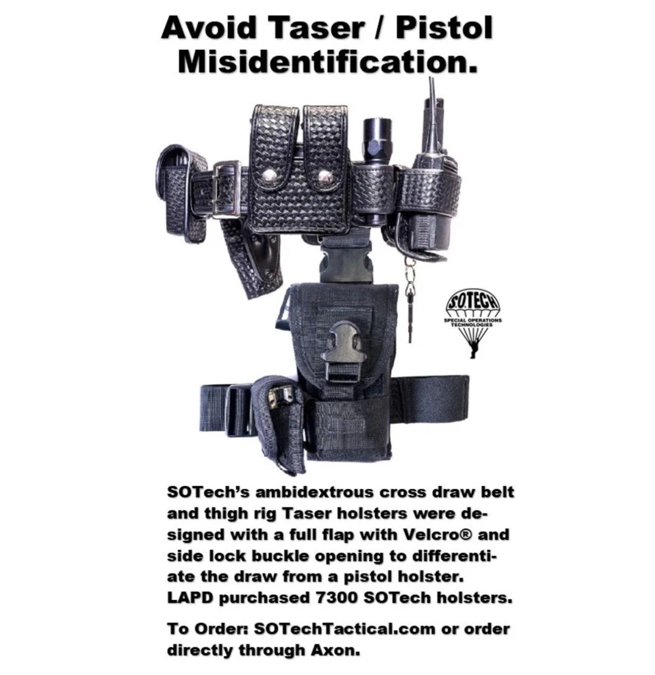 S.O.Tech X26 Taser Thigh Holster w/Belt Loop & Extra Cartridge Pouches (LH&RH)