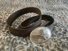 Vintage Western Eagle Belt Buckle Womwns Dark Brown Italian Leather Belt Medium