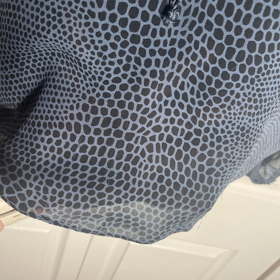 Blusa Gibson Mujer XS Azul Negro Seda Campesina Volantes Manga Transparente Estampado Animal Foto 3 de 4