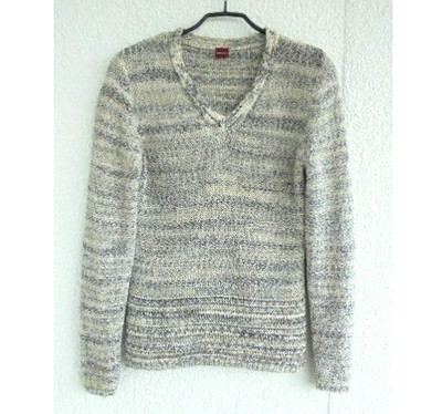 OLSON Damen Pullover aus Bändchengarn meliert beige Töne V-Ausschnitt Gr. 38 40