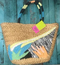 NWT Tabitha Brown x Target Floral Pattern Woven Corn Husk Tote Summer