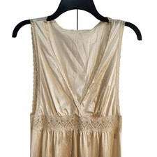 Miss Elaine Vintage Champagne Maxi Nightgown Sleeveless Lace USA Union Label S