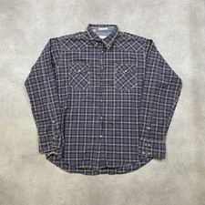 Vintage Flannel Shirt Mens Large Plaid Checkered Western Snap Shirt, Navy
