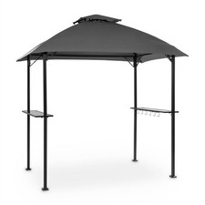 Gazebo Garden Tent Patio Glass Tables Sun BBQ Roof Rain Cover Steel Grey
