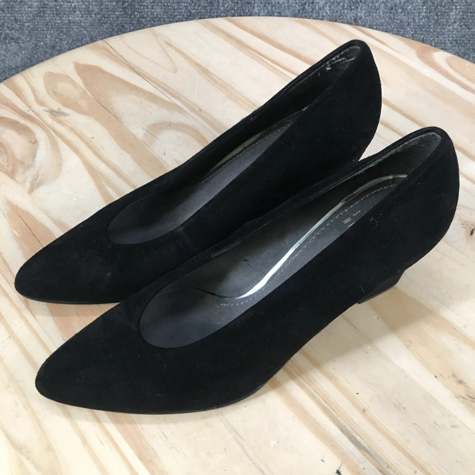 Zapatos de tacón Stuart Weitzman para mujer 6,5 vestido sin cordones en punta negros gamuza cuña Foto 3 de 4
