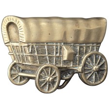 Covered Wagon Belt Buckle Baron Brass Conestoga Prairie Country Western Vtg