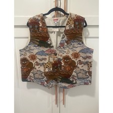 Vintage Noah's Ark Tapestry Vest grannycore Womens Large Made USA Woven NWT