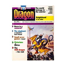TSR UK Dragon Ma #195 "World Belongs to the Warrior, Knighthood Is In O Mag VG