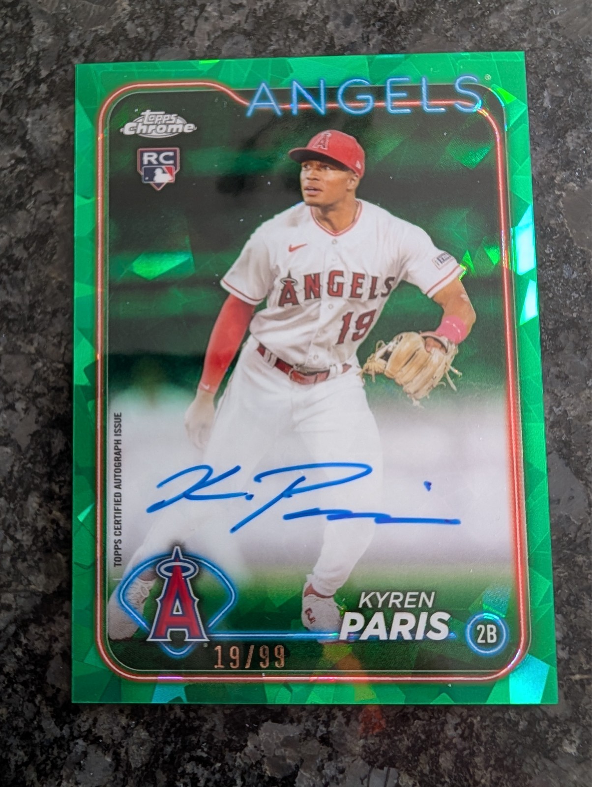 Kyren Paris 2024 Topps Chrome sapphire Green Auto RC 19/99 Angels