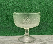 Vintage FTD Textured Glass Pedestal Dessert Bowl Compote Leaf Foliage