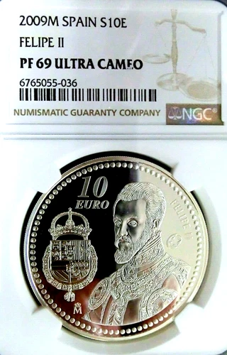 Spain 2009 Philip II .925 Silver 10 EURO NGC PR69 Proof Felipe II