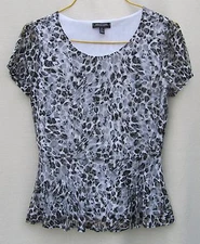 NOTATIONS Black/White S Lace Lined Peplum Cheeta Leopard MADE USA Top $4.50 SHIP