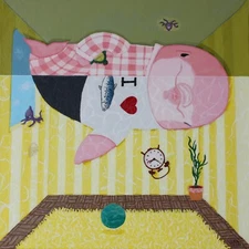 Pink Dolphin Napping Acrylic On Canvas 12 x 12 in. Original Surreal Painting