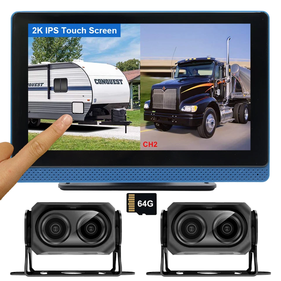RV Backup Camera System 7" 2K DVR Monitor Video Recorder 64G For Truck Trailer - Image 2 of 4