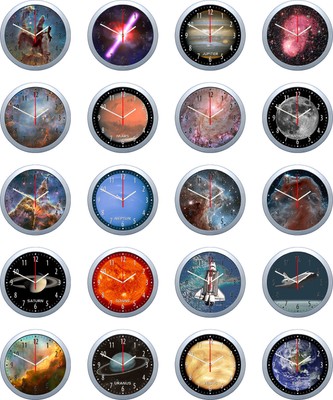 Wanduhr mit Universum Motiven: Planeten, Sonnensystem, Weltraum, Nebel