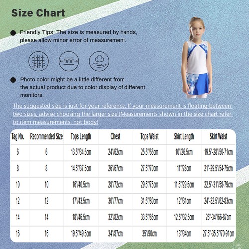Girls 2Pcs Tennis Golf Outfit Graphic Printed Tank Top with Skirts Tracksuit - Picture 21 of 56