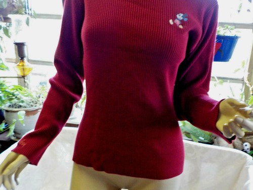 Vintage Disney Turtleneck Sweater Size M Burgundy Embroidered Mickey Long Sleeve - Picture 5 of 12