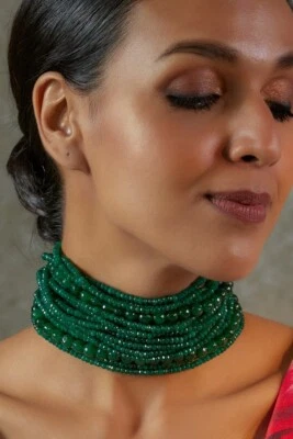 Damen Fashion Jewelry Grün Farbe Luxus Klobige Halskette Statement Lätzchen - Bild 1 von 4